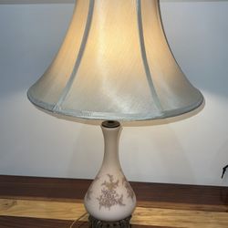 Pretty Antique Vintage Victorian French Boudoir Frosted Floral Glass Table Lamp Pink Milk Glass Etched 