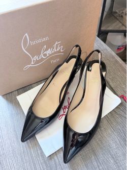 Christian Louboutin Black Patent Slingback Stiletto Red Sole US 8
