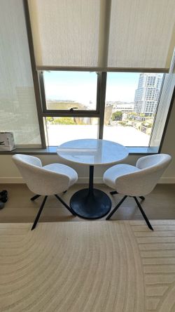 Parisian Dinette Set - Bistro Marble Table w/ light grey swivel chairs