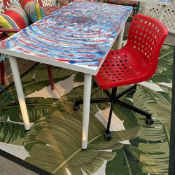 Red White Blue Tie Dyed Desk or Patriotic Table Ikea with Chair