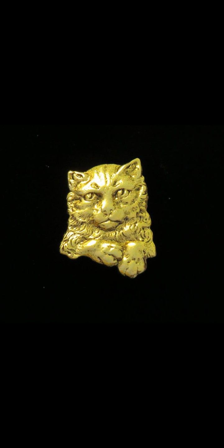 Cat Face with Paws Brooch, Gold Plated Bar Pin Cat Pin Brooch