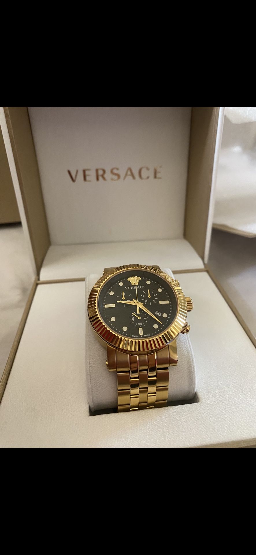 Versace Brand NEW Gold Watch Authentic In Box Versace Lady Watch Gold Plated With Diamonds & Leather | eBay main image 4