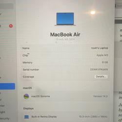MacBook Air M3 W/ Warranty 