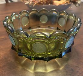 Vintage 1970s Fostoria Coin Dot Green Glass Bowl
