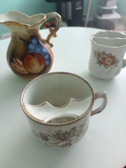 Shaving mug, mustache mug and pitcher