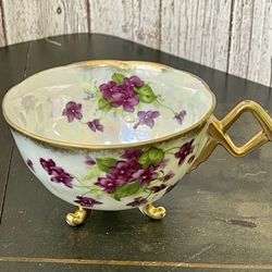 Shafford Japan Vintage Hand Painted Lustre 3-Footed Violets & Gold Trim Tea Cup