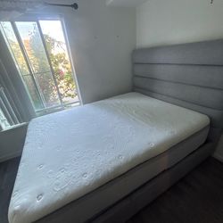 Gray Upholstered Bed Frame with Base Board (Queen)