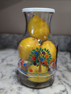 Vintage Anchor Hocking Glass Carafe Jars With Orange Lids 