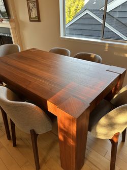 Crate & Barrel Sobro 65" Walnut Dining Table + 6 Article Alta Chairs