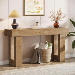 63-Inch Long Console Table, Wooden Rectangular Sofa Table Behind The Couch, Farmhouse Entryway Table for Entrance, Hallway, Living Room (Natural)