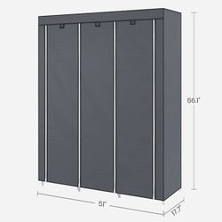 SONGMICS Portable Closet Clothes Storage Organizer w/ 1 Clothes Hanging Rail w/ Cover - Grey