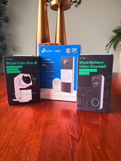 Deluxe Smart Home Security Lot - Wyze Cam Pan v4, Wyze Battery Doorbell, & TP-Link Tapo 2K Doorbell