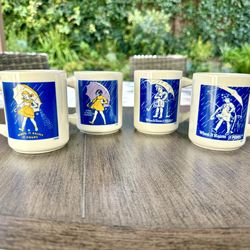 ☔️ Vintage Morton Salt Umbrella Girl collectible mug set of 4 1983