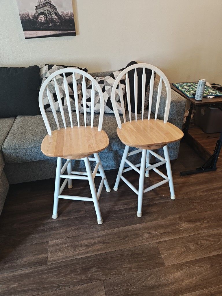 White And Brown Swivel Bar Stools.