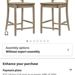 Home Square 2 Piece Rustic Solid Wooden Counter Height Stool Set in Natural