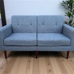 HUIMO Blue Linen-Look Fabric MCM Loveseat