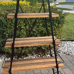 Black Chrome And Wood Shelf Stand