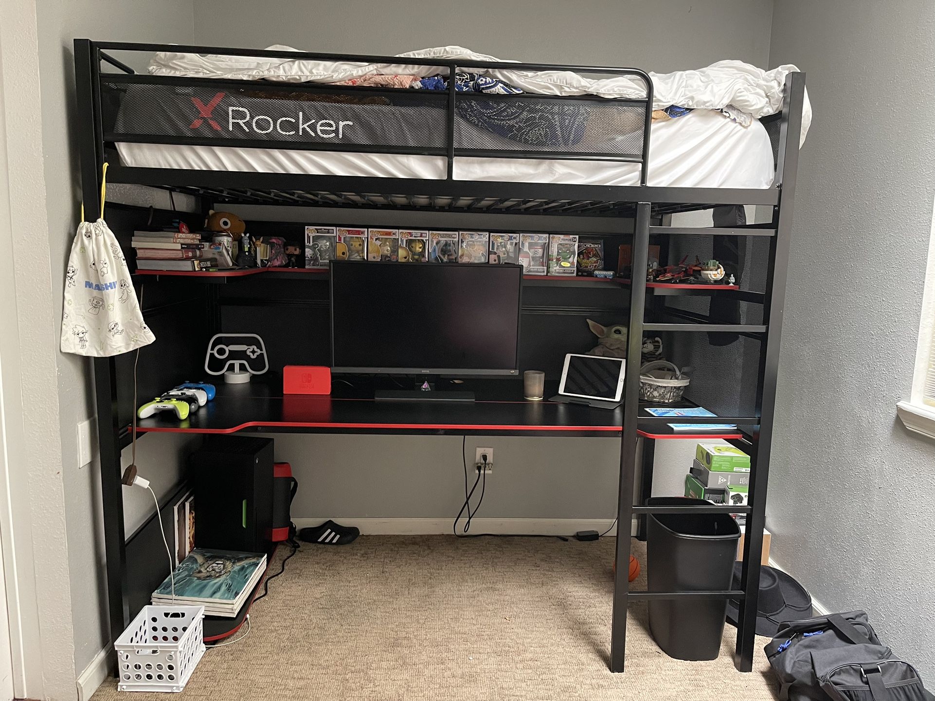 X Rocker Twin Bunk Bed With Shelves 