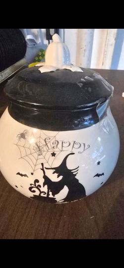 Halloween Ceramic Cookie Jar with Lid VINTAGE