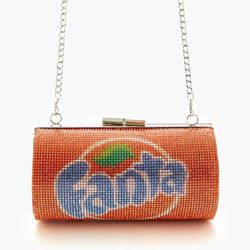 Fanta Coca-Cola Orange Bling Crystal Barrel Crossbody Wristlet Purse Gift, NWT