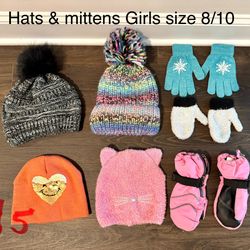 Girls Hats And Mittens Size 8-10