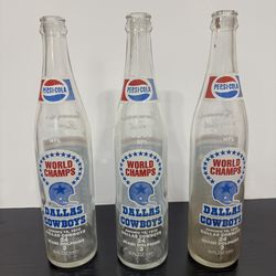 Pepsi 1972 Dallas Cowboys World Champs Texas Stadium Commemorative Glass Bottles