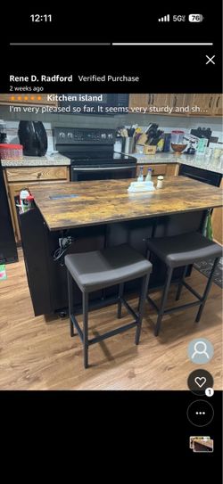 Maemttes 50.4" Kitchen Island with Storage, Rolling Kitchen Table with Power Outlet, Kitchen Island Cart with Folding Drop Leaf, Trash Storage Cabinet