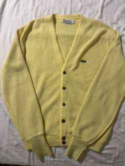 Vintage 1970s IZOD Lacoste Cardigan M 100% Orlon Acrylic Yarn Spool Tag