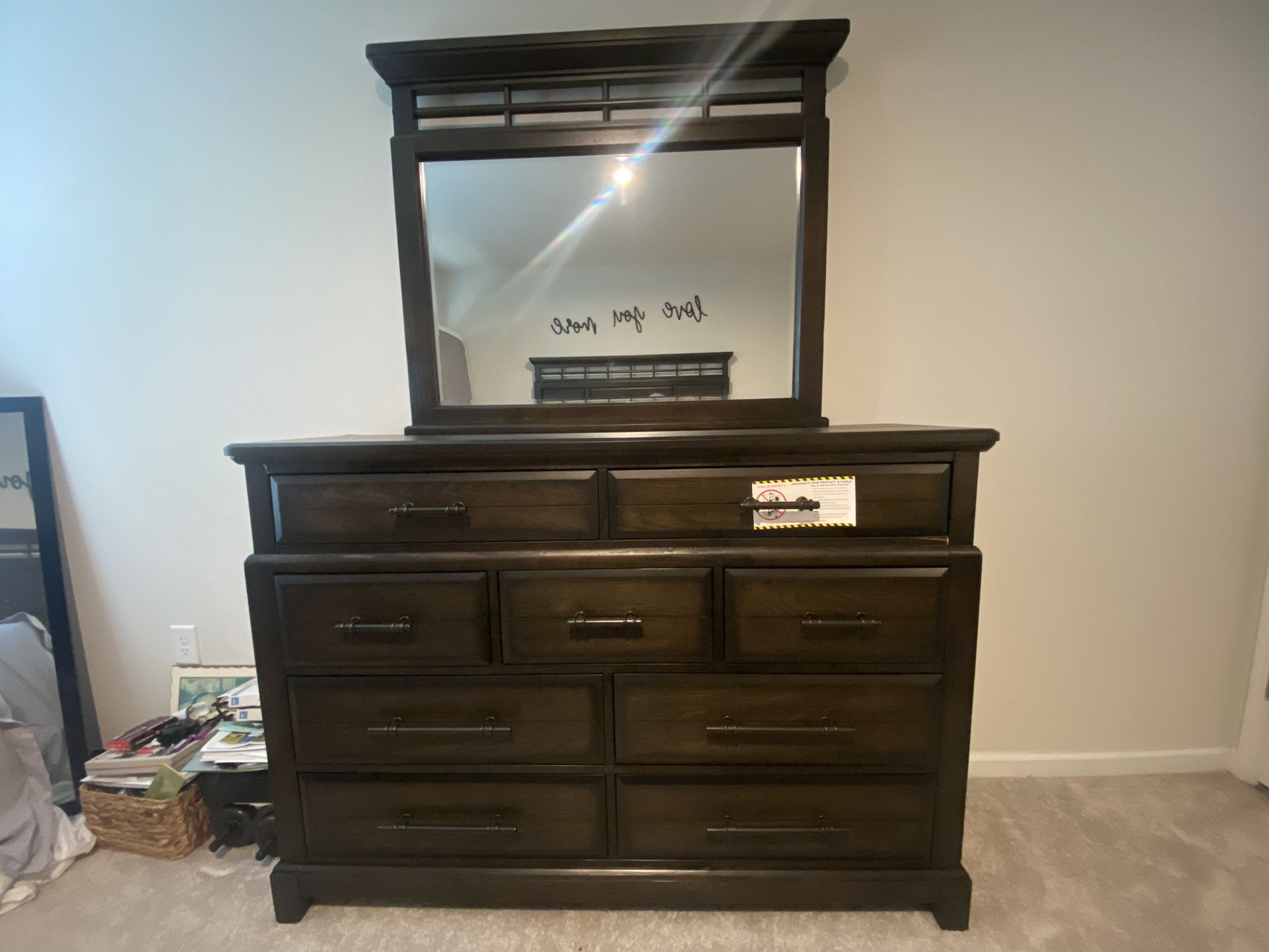 Big Dresser With Mirror And Two Nightstand. 