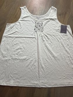 Laura Scott White Tank Top with Beaded Detail