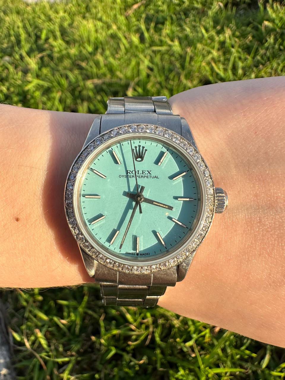 Rolex Oyster Perpetual 31mm stainless steel Tiffany blue dial diamond bezel