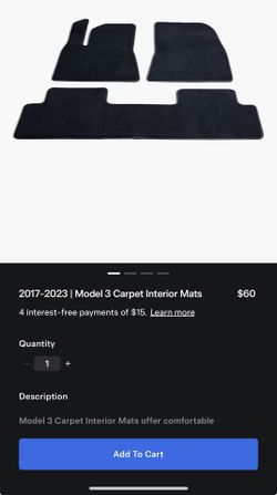 Tesla model 3 Carpets 2017-2023