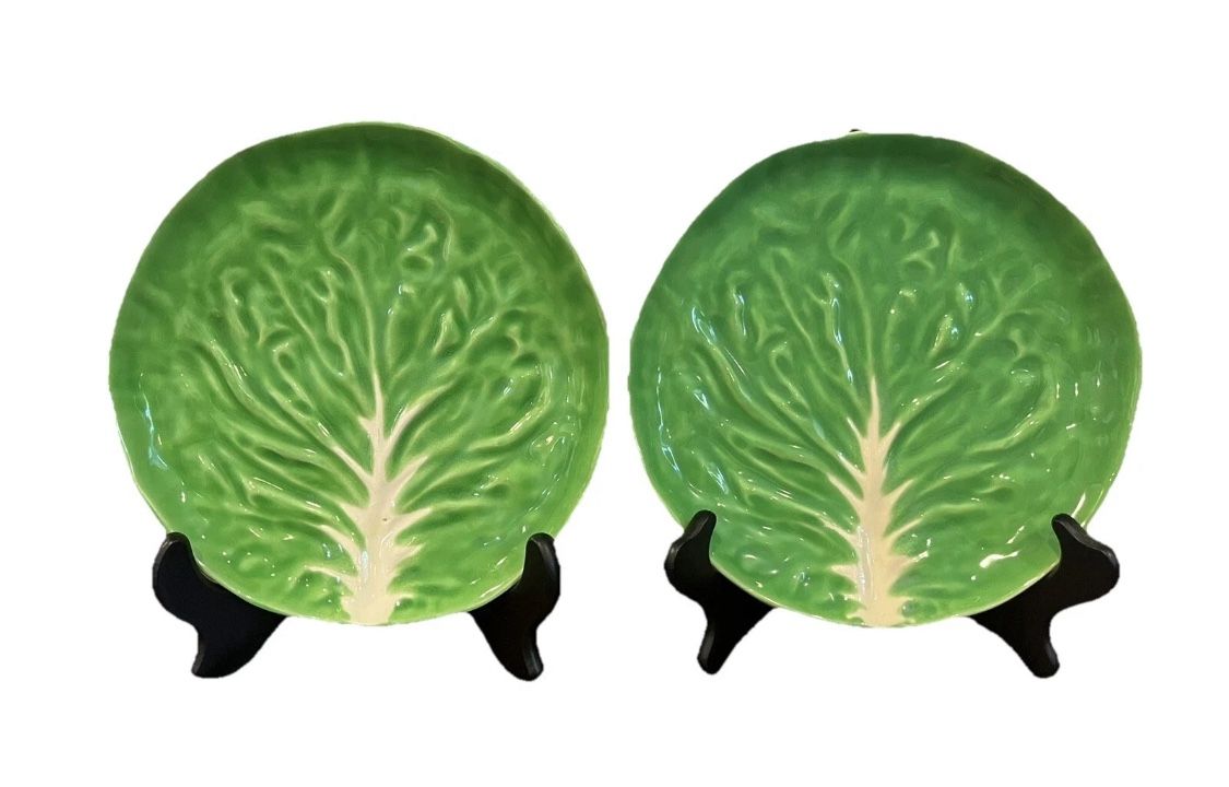 AMM Garofano Faenza Cabbage Leaf Salad Plate Dish Set Pair Lot Vintage MCM 60s
