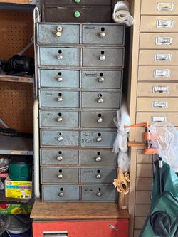 Vintage Metal Parts Cabinet with Drawers