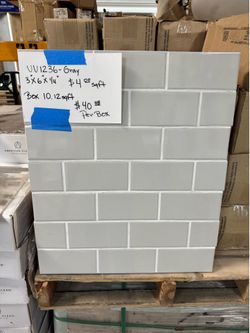 Tile light grey glossy backsplash 3”x6”x1/4” ON SALE