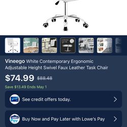 Vineego WHITE ADJUSTABLE HEIGHT SWIVEL FAUX LEATHER CHAIR 