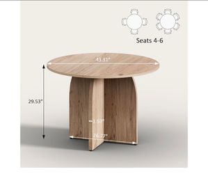 (Base only) Round Wood Dining Table Seats 4-6