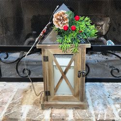 Battery Operated Lighted Wood Lantern