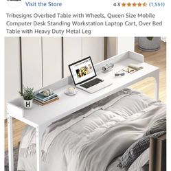 Brand New Over The Bed Desk With Wheels- Queen/full