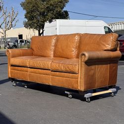 Cognacs Leather Sofa 84” | RH Style | Roll Arm | High-End Look Ask for Delivery 🚚