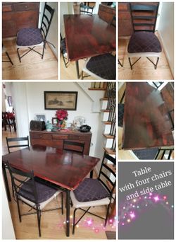 Table with four matching chairs with free side table excellent condition