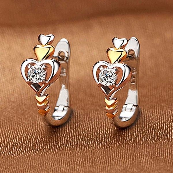 Beautiful 925 Sterling Silver Heart To Heart Diamond Shape Earrings