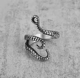 Adjustable Stainless Steel Octopus Wrap-Around Ring for Men or Women