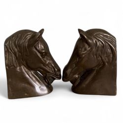 Vintage A Pair Of Vintage Brass Horse Head Bookends