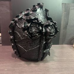 Large Black Metal Vase for Flowers 11 inch Tall ,Black Vase Modern Home Décor