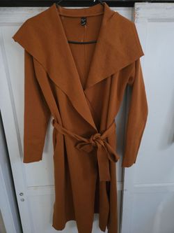 Rust Orange Belted Knit Duster Cardigan