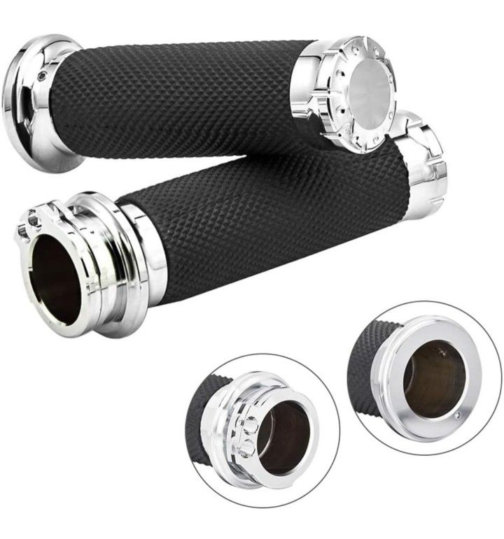 Compatible Harley Davidson Chrome 1 Inch Motorcycle Hand Grips Handlebar Grips Cable Throttle