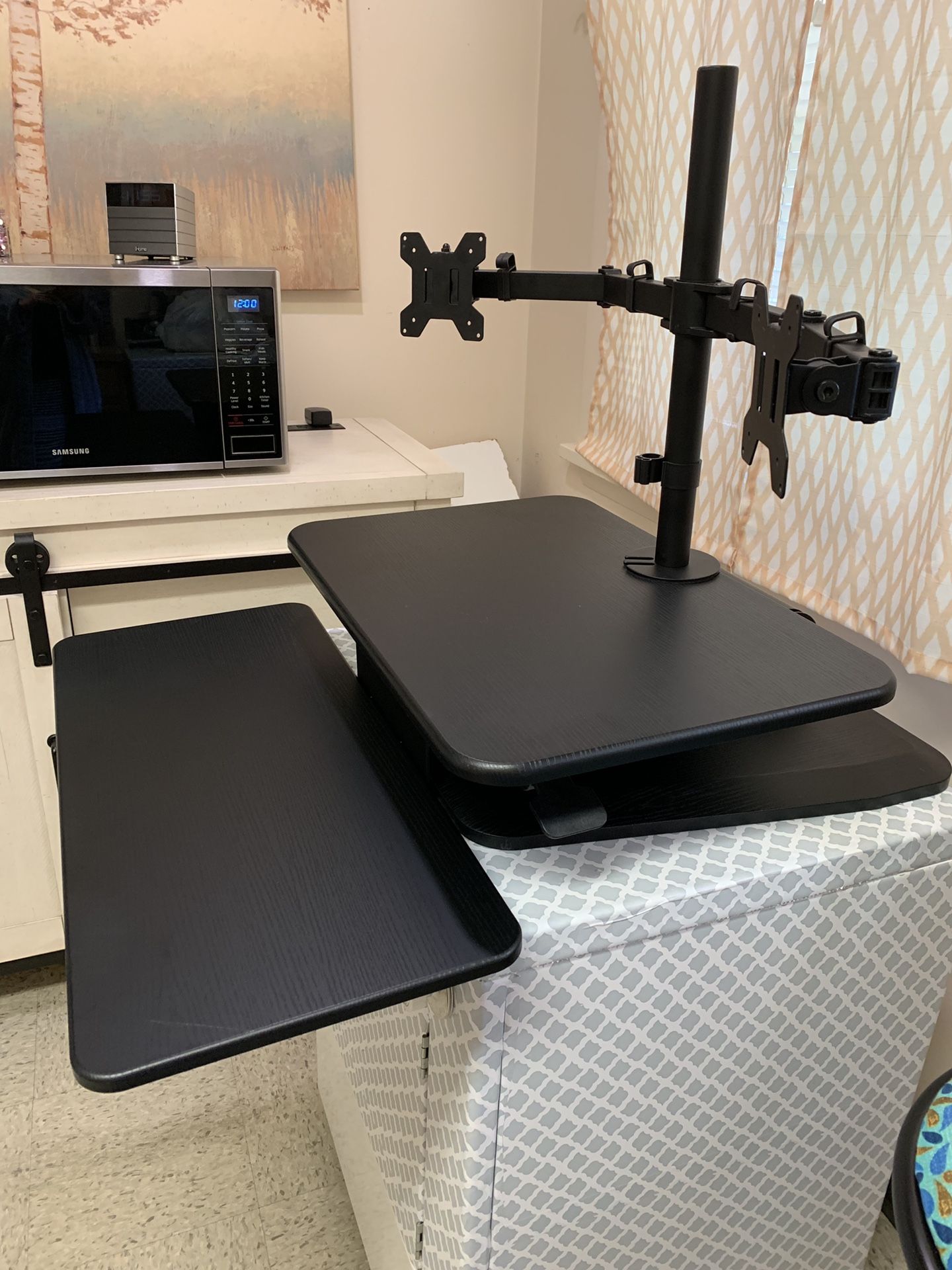 Dual monitor arm and table