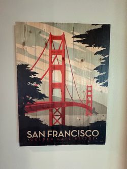 Retro San Francisco Golden Gate Bridge Wood Plank Wall Art