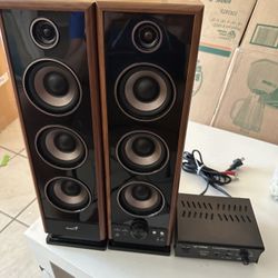 Genius Bookshelf Speakers W/Pyle Stereo Power Amplifier